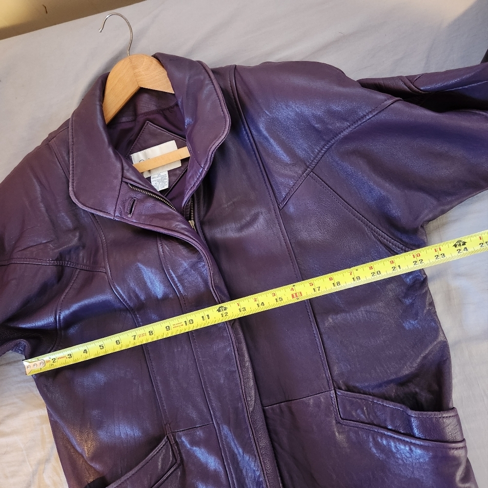 Vintage 80s Purple Soft Leather Oversized Jacket Coat 1990s Slouchy 90s Size XS - Picture 11 of 13